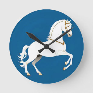 Elegant illustration av vit hingst på rund klocka