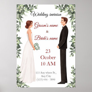 Elegant Illustrerad Bröllopsinbjudan Poster