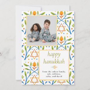 Elegant illustrerad Glad Hanukkah Familj 1 Foto Julkort