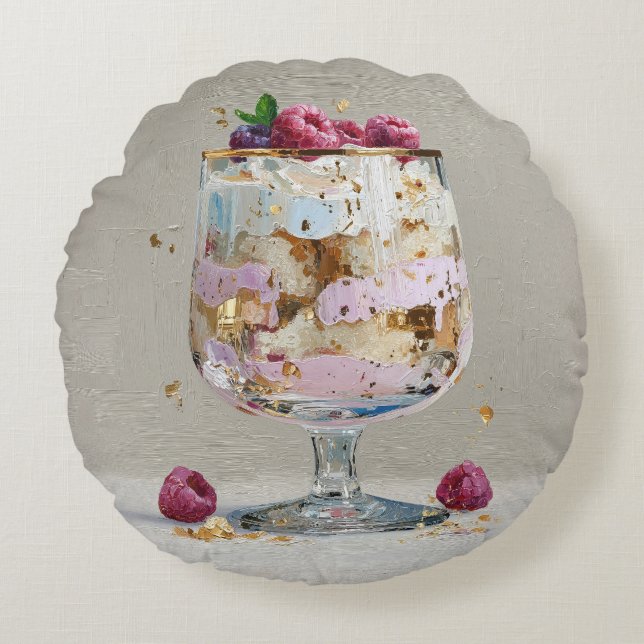 Elegant Impasto Hallondessert  Rund Kudde (Framsidan)