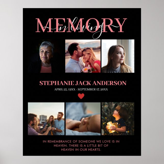 Elegant In Loving Memory 6 Foto Collage Minnesmärk Poster (Framsidan)