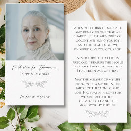 Elegant In Loving Memory Floral Photo Prayer Card Visitkort