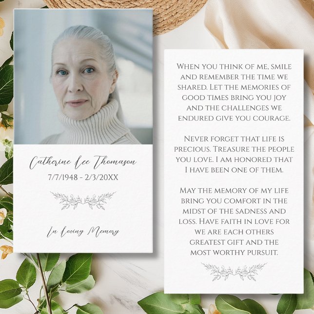 Elegant In Loving Memory Floral Photo Prayer Card Visitkort (Elegant In Loving Memory Floral Photo Prayer Card
)