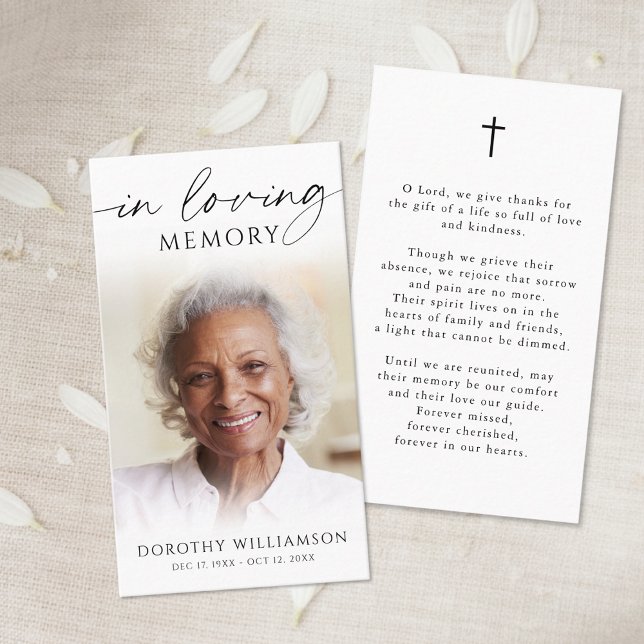 Elegant In Loving Memory Photo Cross Prayer Card Visitkort (Skapare uppladdad)