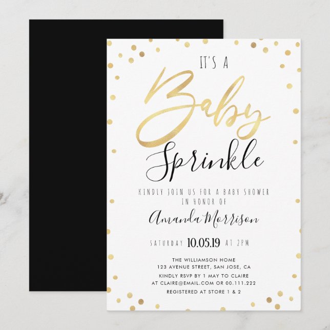 Elegant inbjudan för bebisstänkbaby shower (Fram/baksida)