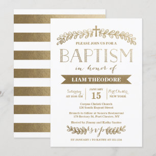 Elegant inbjudan för dop för lagrarguld  