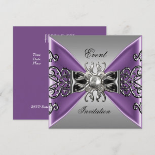 Elegant Inbjudan Mauve Lila Juvel Silver Svart