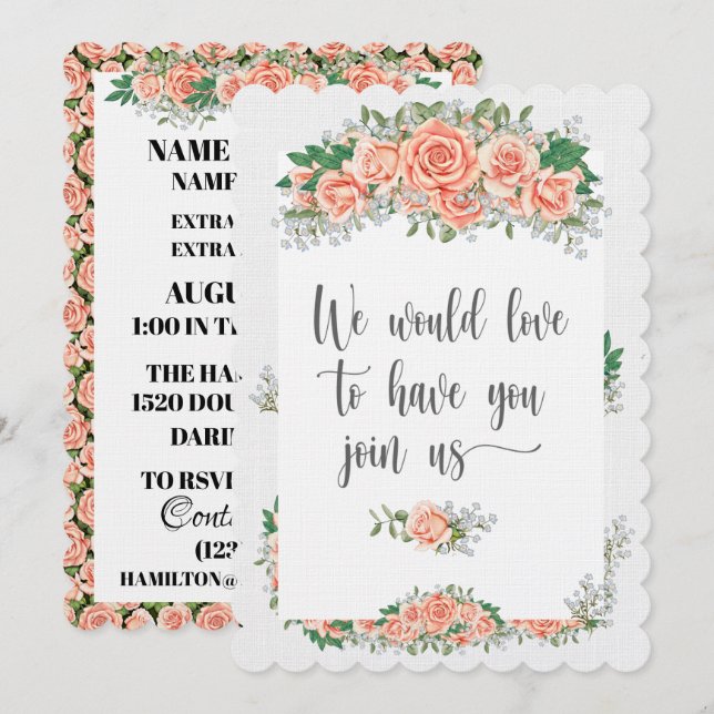 Elegant inbjudan på linnepapper (Fram/baksida)