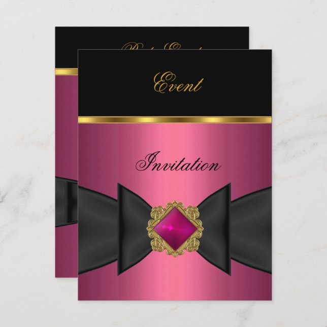 Elegant inbjudan Rosa Svart Guld Båge Smycke (Fram/baksida)