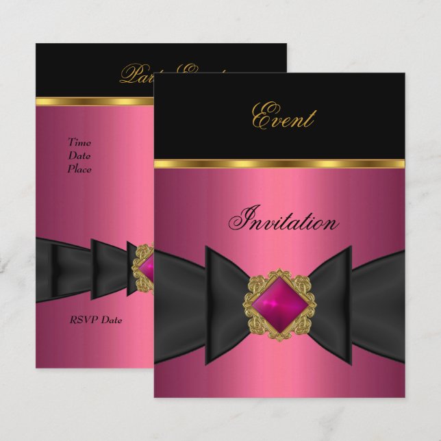 Elegant inbjudan Rosa Svart Guldslinga Smycke (Fram/baksida)
