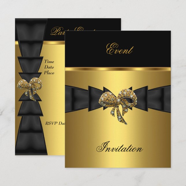 Elegant inbjudan svart guld Bow Jewel (Fram/baksida)