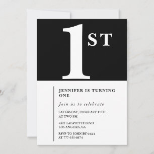 Elegant inbjudan till 1-årsfest Svart Vit Flicka