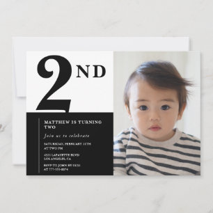 Elegant inbjudan till 2-årsdag Svart Chic Modern