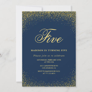 Elegant inbjudan till 5-årsdag Guld Navy Glam
