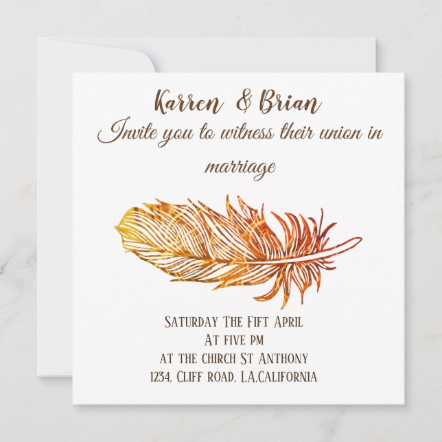 Elegant, inbjudan till Golden Feather-bröllop (Framsida)