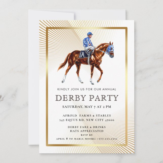 Elegant inbjudan till Kentucky Derby-fest med häst (Framsida)