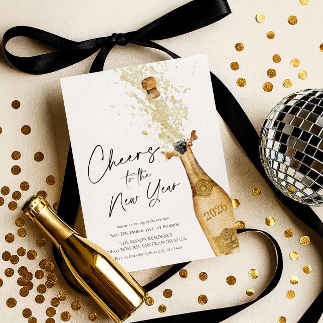 Elegant - inbjudan till nyårspart (New Years Black and Gold Invitation)