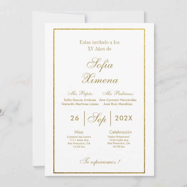 Elegant inbjudan till quinceañera  (Framsida)