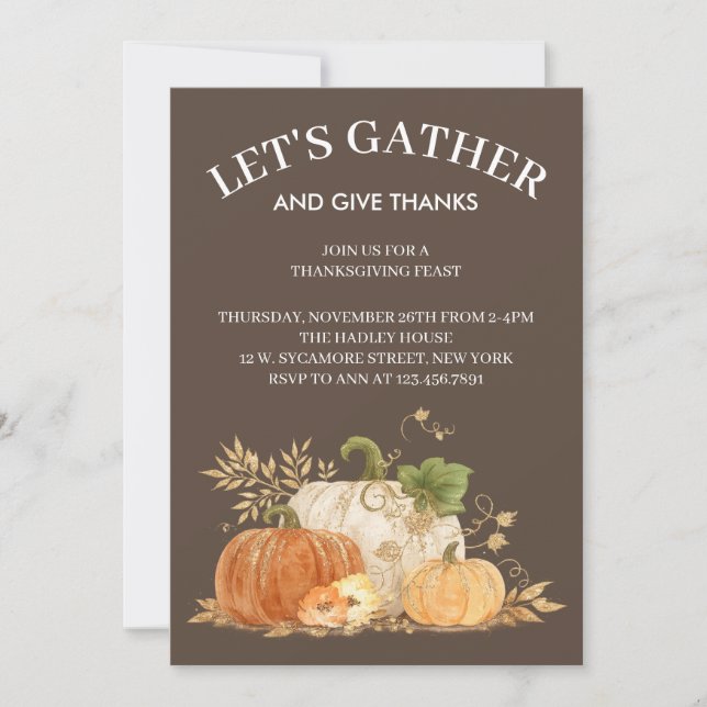 Elegant inbjudan till Thanksgiving-middag (Framsida)