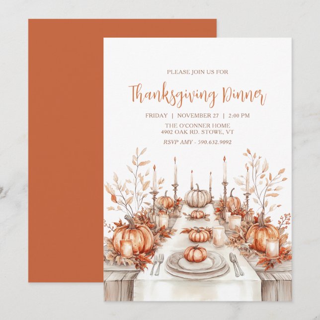 Elegant inbjudan till Thanksgiving middagsbord (Fram/baksida)