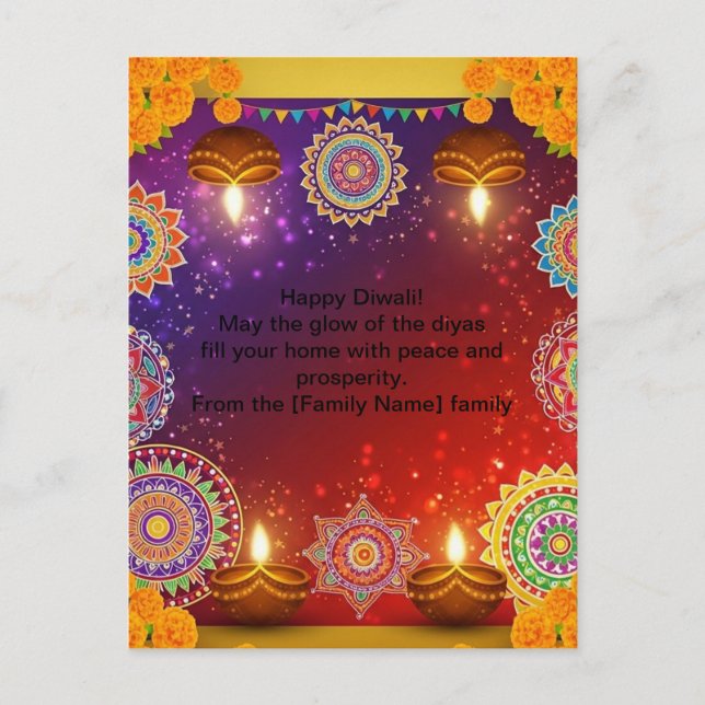 Elegant Indian Diwali Rangoli Postcard Helg Vykort (Framsida)