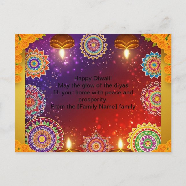 Elegant Indian Diwali Rangoli Postcard Helg Vykort (Framsida)