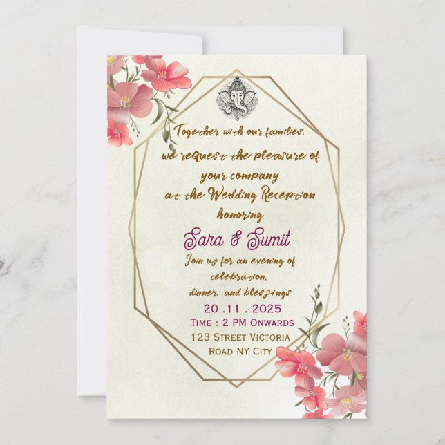 Elegant Indian Wedding Reception Party Invitation Inbjudningar (Framsida)
