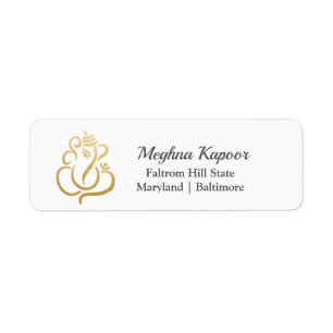 Elegant indiergud för guld Ganesh/ Returadress Etikett