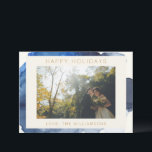 Elegant Indigo Abstrakt Vattenfärgskulptur för par Julkort<br><div class="desc">Elegant Abstrakt Vattenfärg i Indigo Marinblå Anpassad Julkort för Foto</div>