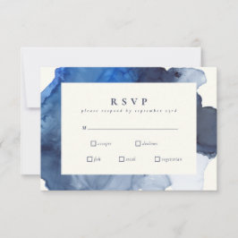Elegant Indigo Abstrakt Vattenfärgsmål Bröllop Mea OSA Kort