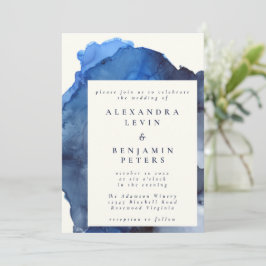 Elegant Indigo Abstrakt Watercolor Bröllop Inbjudningar