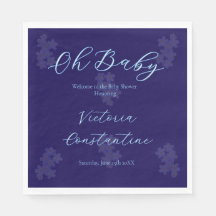 Elegant Indigo Blå Oh Baby Script Blommig Servett