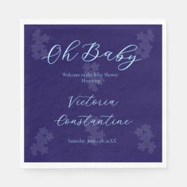 Elegant Indigo Blå Oh Baby Script Blommig Servett