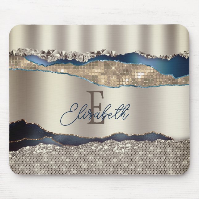 Elegant Indigo Blue Agate Sequins Musmatta (Framsidan)