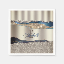 Elegant Indigo Blue Agate Sequins Pappersservett