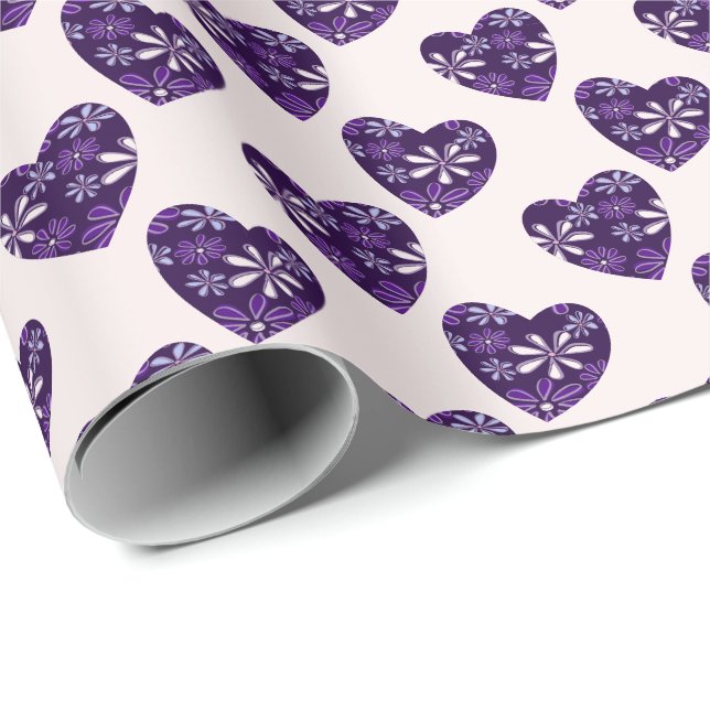 Elegant Indigo  Blue Blommigt Patterned Hearwards Presentpapper (Rullad Hörn)