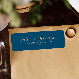 Elegant Indigo Blue Guld Bröllop Returadress Returadress Etikett
