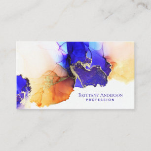 Elegant Indigo Blue Orange Guld Affärskort Visitkort