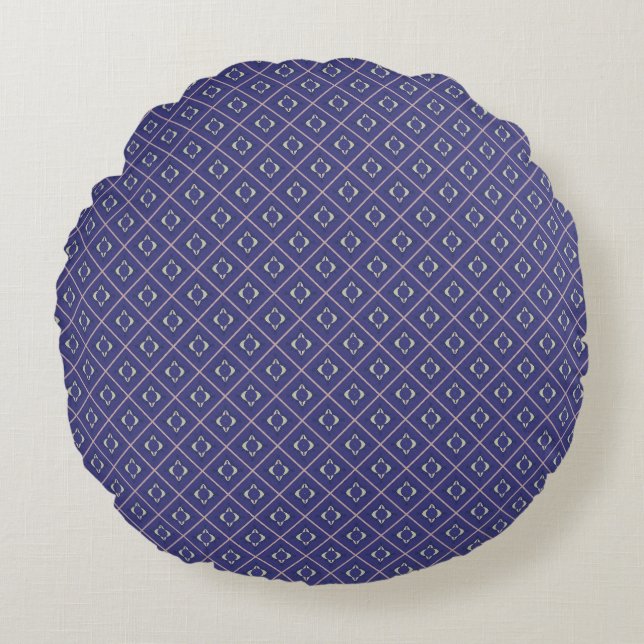 Elegant Indigo Diamond Mönster Round Pillow Rund Kudde (Framsidan)