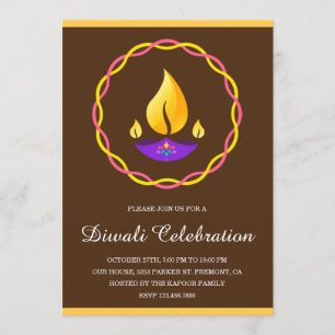 Elegant indisk Diya-lampa Brun Diwali-fest Inbjudningar