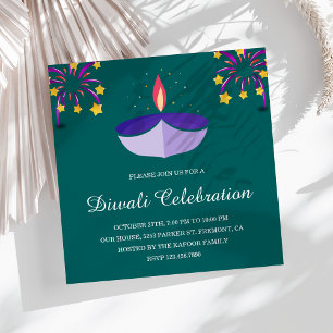 Elegant indisk Diya-lampa Teal Diwali-fest Inbjudningar