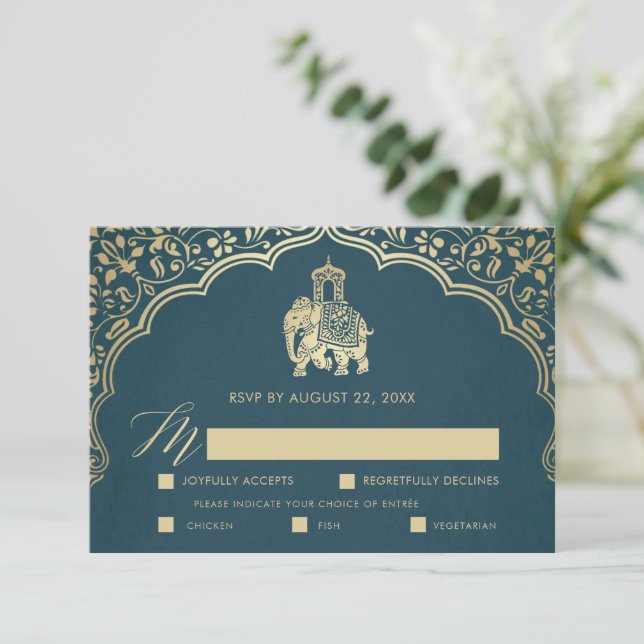 Elegant indisk Ganesha Bröllop OSA Card Guld (Stående Fram)