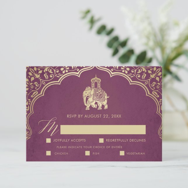 Elegant indisk Ganesha Bröllop OSA Card Guld Kort (Stående Fram)
