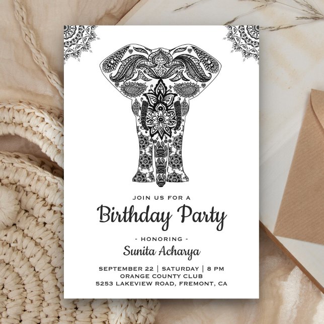 Elegant indisk Henna- Elefant Födelsedagsfest Inbjudningar (Skapare uppladdad)