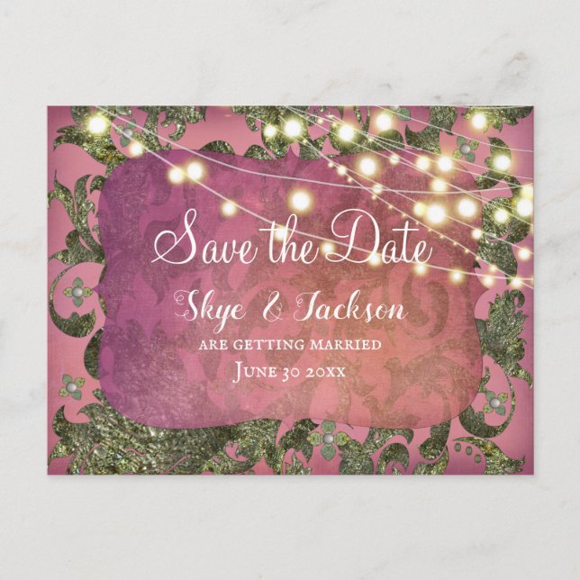Elegant indisk inspirerad boho damask | Rosaröd Vykort (Framsida)