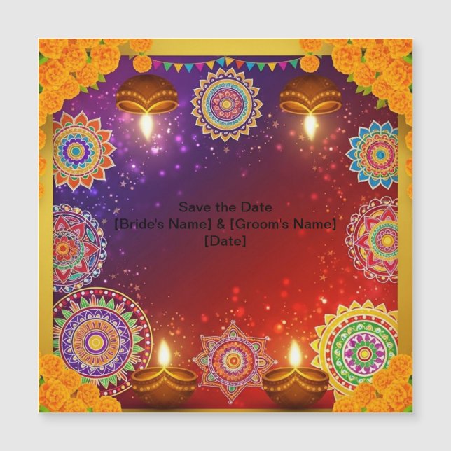 Elegant indisk Rangoli Save the Date Magnet (Framsida)