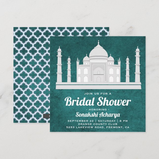 Elegant indisk Taj Mahal bröllopsdusch-inbjudan Inbjudningar (Fram/baksida)