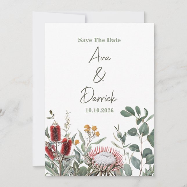 Elegant inhemsk blommig Save the Date-kort Spara Datumet (Framsida)