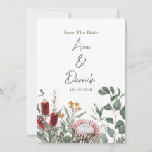Elegant inhemsk blommig Save the Date-kort