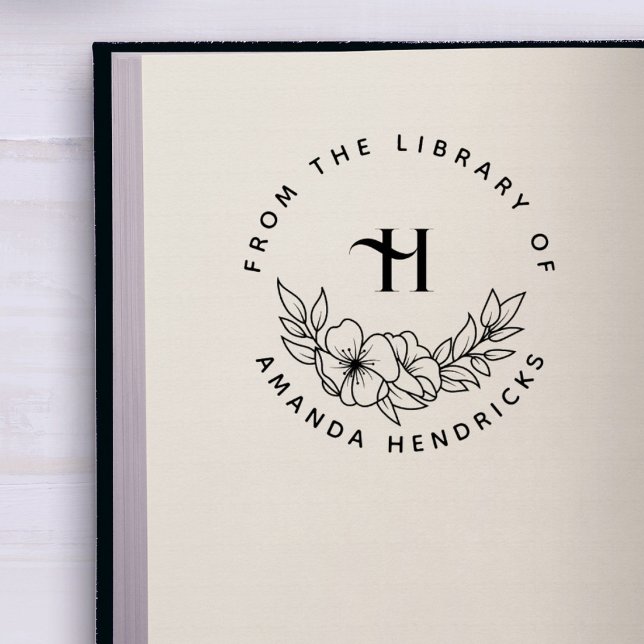 Elegant Initial Blommig Anpassad Bibliotek Bok Stämpel (Skapare uppladdad)